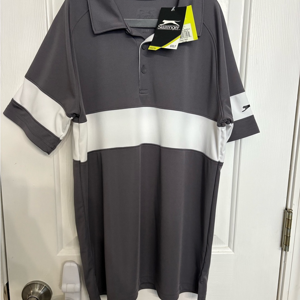 NEW Slazenger Youth Golf Polo Grey/White Size L